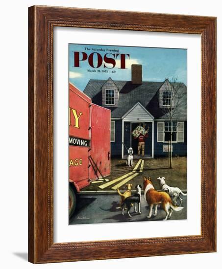 "New Dog in Town" Saturday Evening Post Cover, March 21, 1953-Stevan Dohanos-Framed Giclee Print