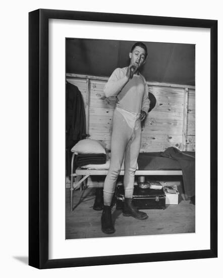 New Draftee Standing in His Long Underwear in Barracks at US Army Post-null-Framed Photographic Print