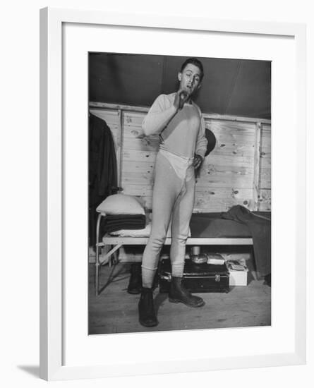 New Draftee Standing in His Long Underwear in Barracks at US Army Post-null-Framed Photographic Print