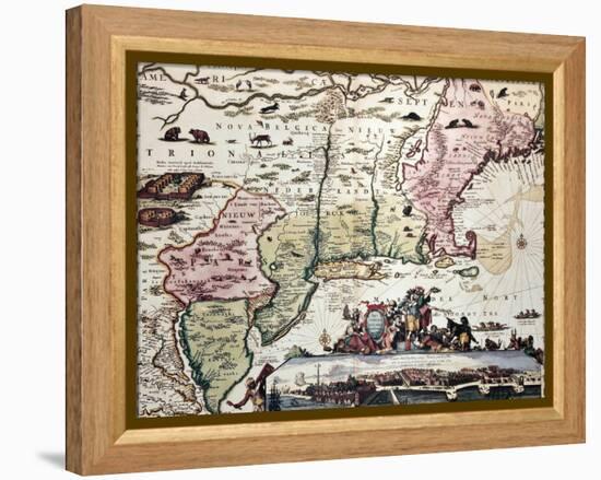 New England Old Map With New Amsterdam Insert View-marzolino-Framed Stretched Canvas