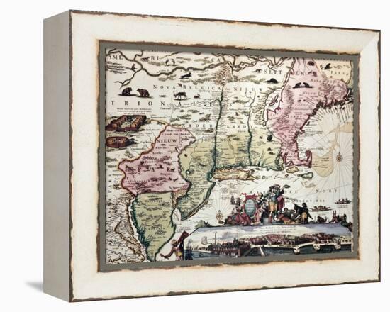 New England Old Map With New Amsterdam Insert View-marzolino-Framed Stretched Canvas