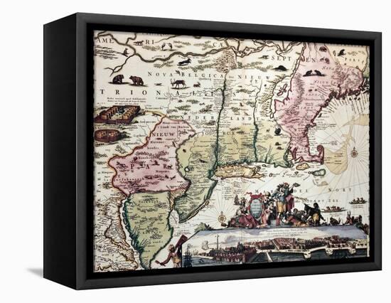 New England Old Map With New Amsterdam Insert View-marzolino-Framed Stretched Canvas