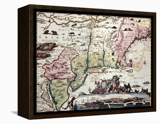 New England Old Map With New Amsterdam Insert View-marzolino-Framed Stretched Canvas