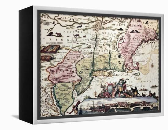 New England Old Map With New Amsterdam Insert View-marzolino-Framed Stretched Canvas