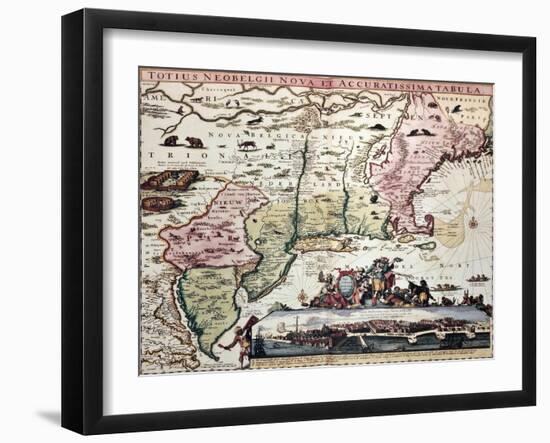 New England Old Map With New Amsterdam Insert View-marzolino-Framed Art Print