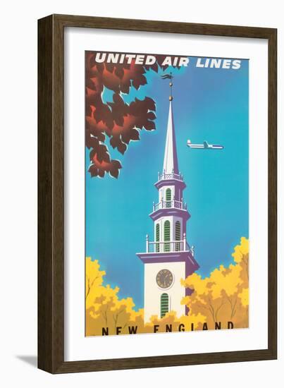 New England - United Air Lines - Georgian Steeple, Vintage Airline Travel Poster, 1950s-Joseph Binder-Framed Art Print