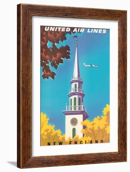 New England - United Air Lines - Georgian Steeple, Vintage Airline Travel Poster, 1950s-Joseph Binder-Framed Art Print