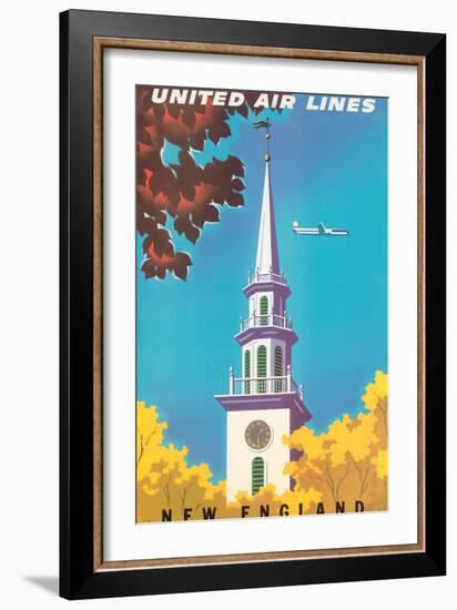 New England - United Air Lines - Georgian Steeple, Vintage Airline Travel Poster, 1950s-Joseph Binder-Framed Art Print