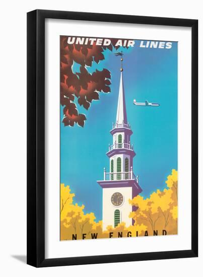 New England - United Air Lines - Georgian Steeple, Vintage Airline Travel Poster, 1950s-Joseph Binder-Framed Art Print