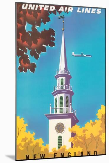 New England - United Air Lines - Georgian Steeple, Vintage Airline Travel Poster, 1950s-Joseph Binder-Mounted Art Print
