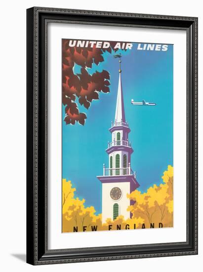 New England - United Air Lines - Georgian Steeple, Vintage Airline Travel Poster, 1950s-Joseph Binder-Framed Art Print