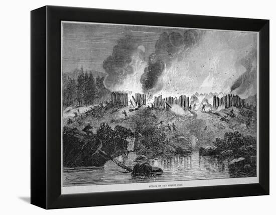 New England White Settlers Attack the Pequot Indian Fort During the Pequot War of 1637-English School-Framed Premier Image Canvas