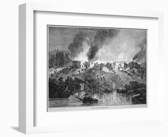 New England White Settlers Attack the Pequot Indian Fort During the Pequot War of 1637-English School-Framed Giclee Print