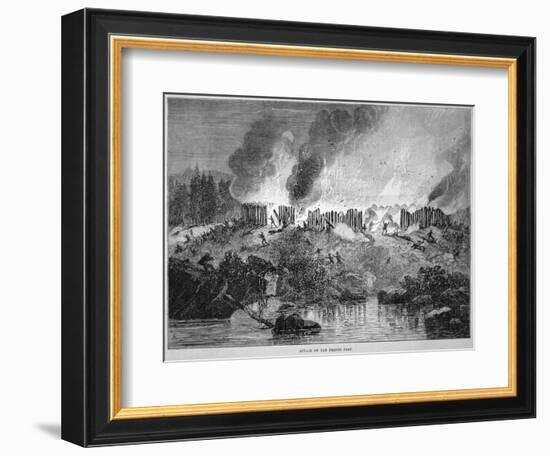 New England White Settlers Attack the Pequot Indian Fort During the Pequot War of 1637-English School-Framed Giclee Print