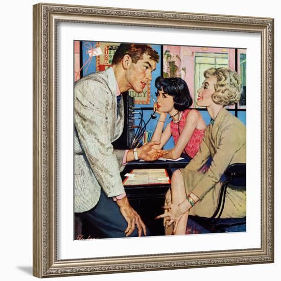 New Girl  - Saturday Evening Post "Men at the Top", August 8, 1959 pg.21-Bernard D'Andrea-Framed Giclee Print