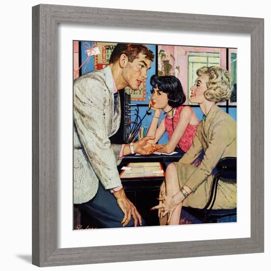 New Girl  - Saturday Evening Post "Men at the Top", August 8, 1959 pg.21-Bernard D'Andrea-Framed Giclee Print