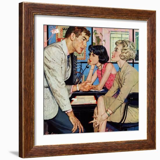 New Girl  - Saturday Evening Post "Men at the Top", August 8, 1959 pg.21-Bernard D'Andrea-Framed Giclee Print