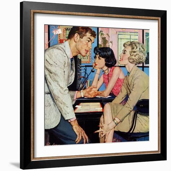 New Girl  - Saturday Evening Post "Men at the Top", August 8, 1959 pg.21-Bernard D'Andrea-Framed Giclee Print