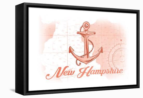 New Hampshire - Anchor - Coral - Coastal Icon-Lantern Press-Framed Stretched Canvas