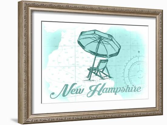 New Hampshire - Beach Chair and Umbrella - Teal - Coastal Icon-Lantern Press-Framed Art Print