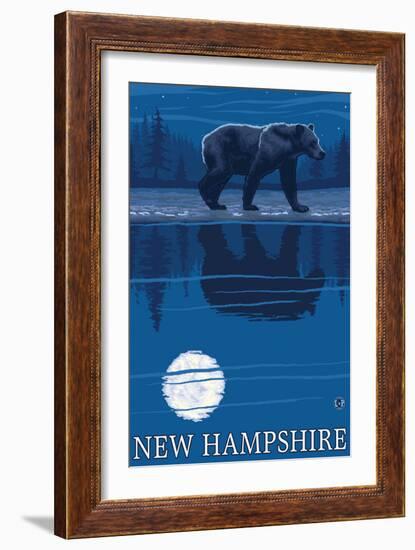 New Hampshire - Bear in the Moonlight-Lantern Press-Framed Art Print