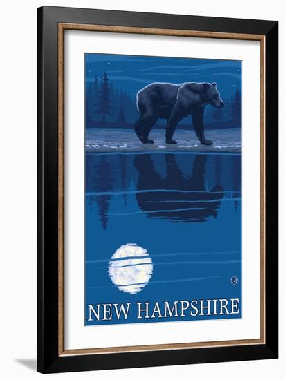 New Hampshire - Bear in the Moonlight-Lantern Press-Framed Art Print