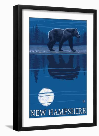 New Hampshire - Bear in the Moonlight-Lantern Press-Framed Art Print
