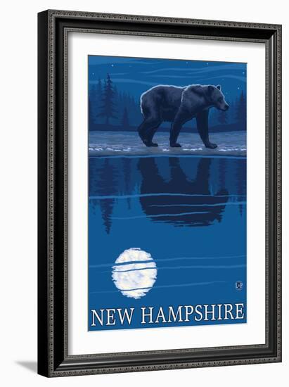 New Hampshire - Bear in the Moonlight-Lantern Press-Framed Art Print