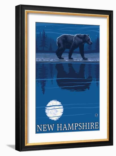 New Hampshire - Bear in the Moonlight-Lantern Press-Framed Art Print