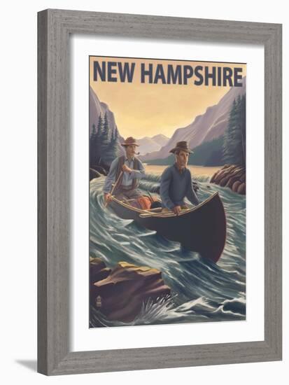 New Hampshire - Canoe on Rapids-Lantern Press-Framed Art Print