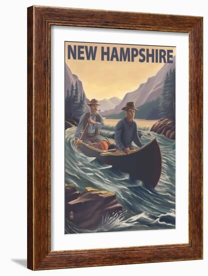 New Hampshire - Canoe on Rapids-Lantern Press-Framed Art Print