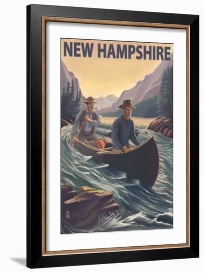 New Hampshire - Canoe on Rapids-Lantern Press-Framed Art Print