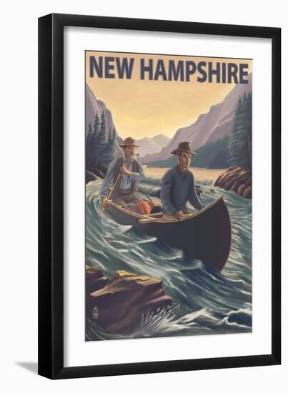 New Hampshire - Canoe on Rapids-Lantern Press-Framed Art Print