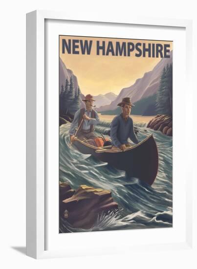 New Hampshire - Canoe on Rapids-Lantern Press-Framed Art Print