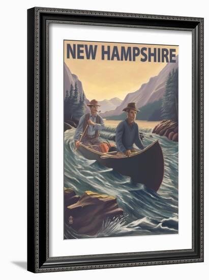 New Hampshire - Canoe on Rapids-Lantern Press-Framed Art Print