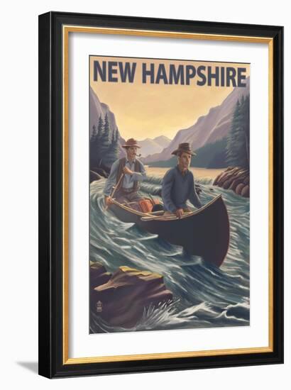 New Hampshire - Canoe on Rapids-Lantern Press-Framed Art Print