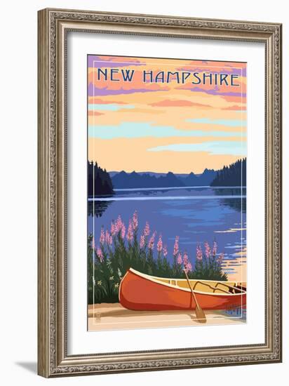 New Hampshire - Canoers on Lake-Lantern Press-Framed Art Print