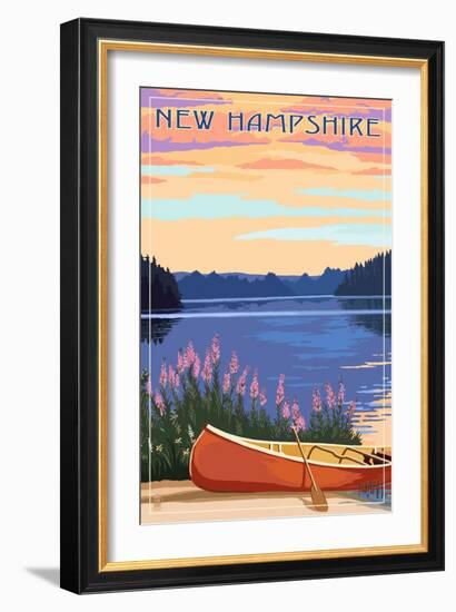 New Hampshire - Canoers on Lake-Lantern Press-Framed Art Print