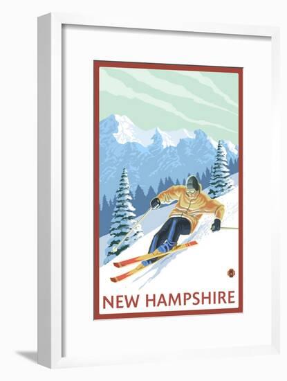 New Hampshire - Downhill Skier Scene-Lantern Press-Framed Art Print