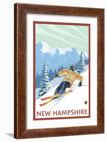 New Hampshire - Downhill Skier Scene-Lantern Press-Framed Art Print