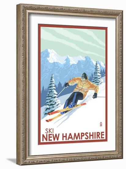 New Hampshire - Downhill Skier-Lantern Press-Framed Art Print