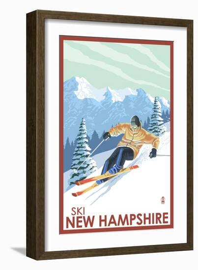 New Hampshire - Downhill Skier-Lantern Press-Framed Art Print