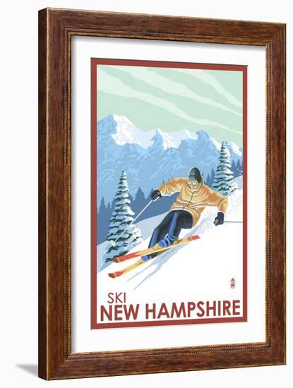 New Hampshire - Downhill Skier-Lantern Press-Framed Art Print