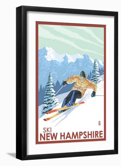 New Hampshire - Downhill Skier-Lantern Press-Framed Art Print