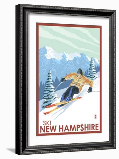 New Hampshire - Downhill Skier-Lantern Press-Framed Art Print