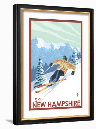 New Hampshire - Downhill Skier-Lantern Press-Framed Art Print