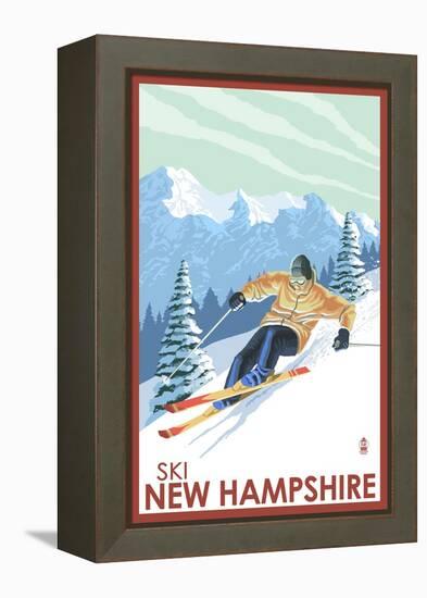 New Hampshire - Downhill Skier-Lantern Press-Framed Stretched Canvas