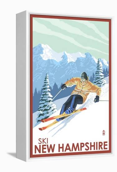 New Hampshire - Downhill Skier-Lantern Press-Framed Stretched Canvas