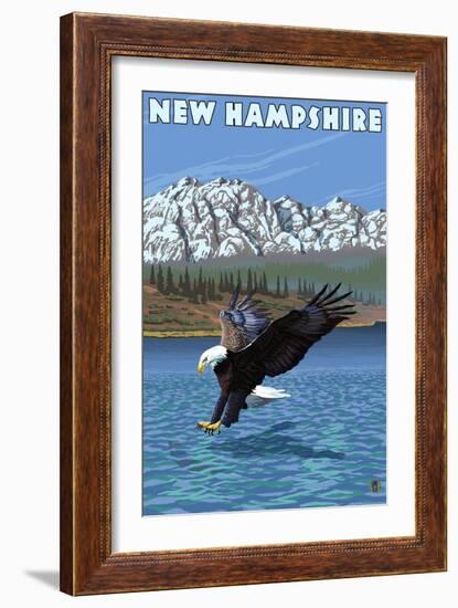 New Hampshire - Eagle Fishing-Lantern Press-Framed Art Print