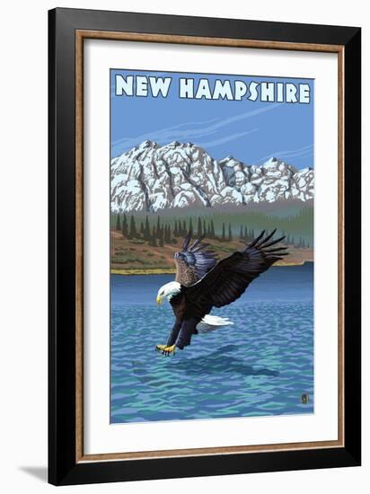 New Hampshire - Eagle Fishing-Lantern Press-Framed Art Print